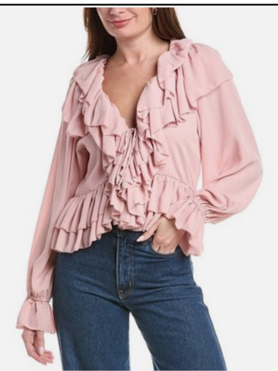 Torn By Ronny Kobo Dusty Pink Ruffled V-Neck Blouse